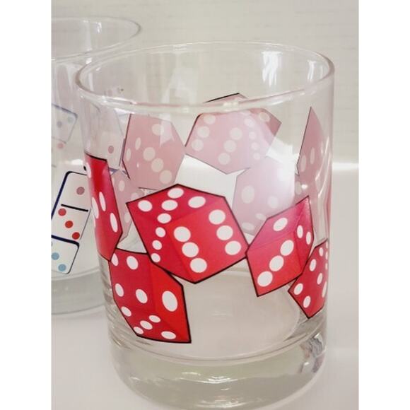 Vintage Retro Board Game Themed Beverage Glasses Set of 4 Barware Dice Dominos - Picture 2 of 14